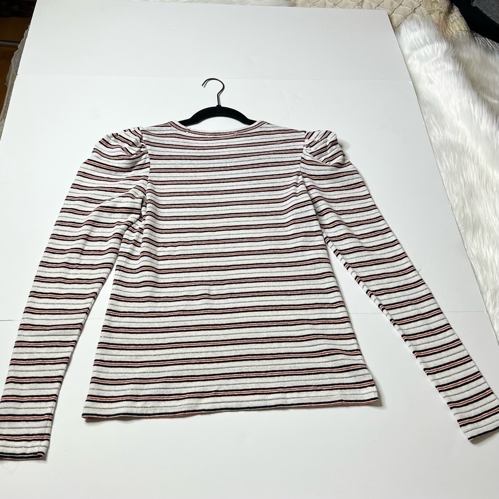 Derek Lam 10 Crosby Puff Shoulder Striped Long sleeve Top - Picture 8 of 11